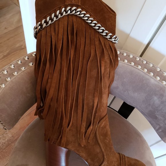 CASADEI Tall Fringe/Chain Boots. Made in Italy.